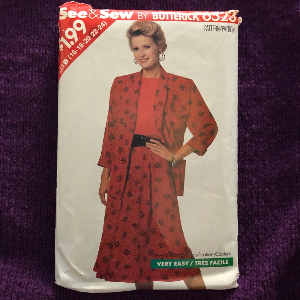 Butterick Sewing pattern 6523 suit midi skirt top sz 16 18 20 22
